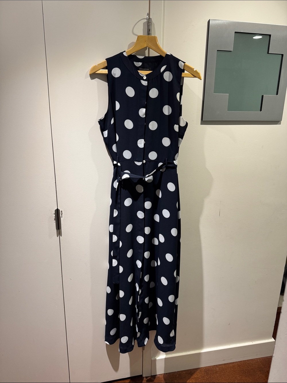 Banana Republic Navy and White Polka Dot Sleeveless maxi dress with Belt
